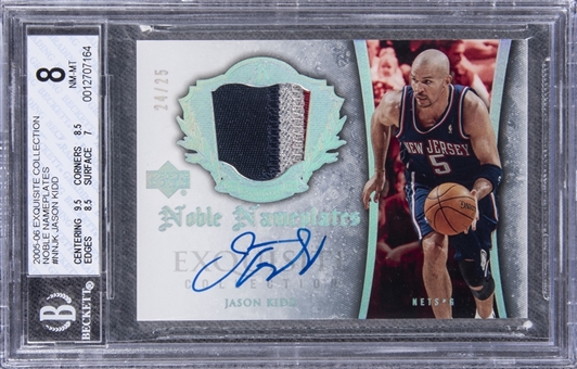2005-06 UD "Exquisite Collection" Noble Nameplates #NNJK Jason Kidd Signed Game Used Patch Card (#24/25) - BGS NM-MT 8/BGS 10